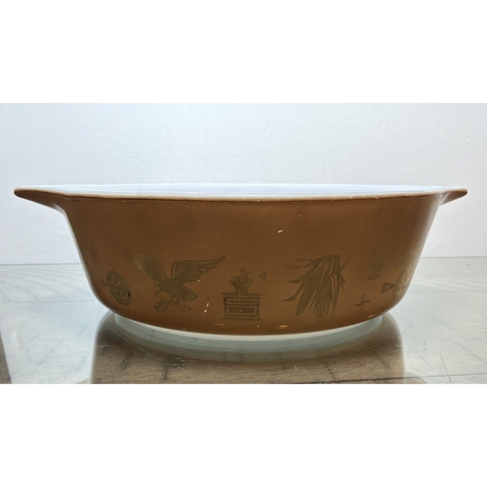 Vintage PYREX Early American Brown & Gold Casserole Ovenware Dish 471 1 PT USA